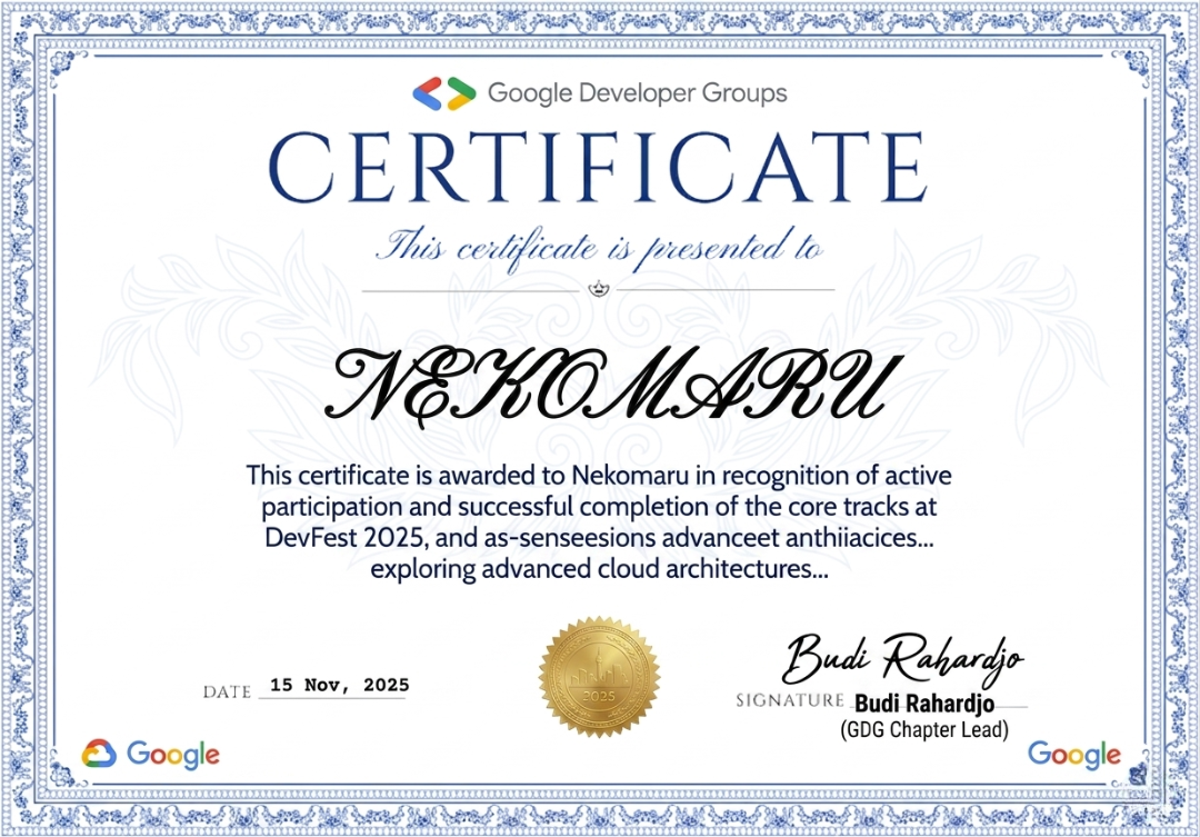 DevFest 2025 — Core Tracks Completion certificate