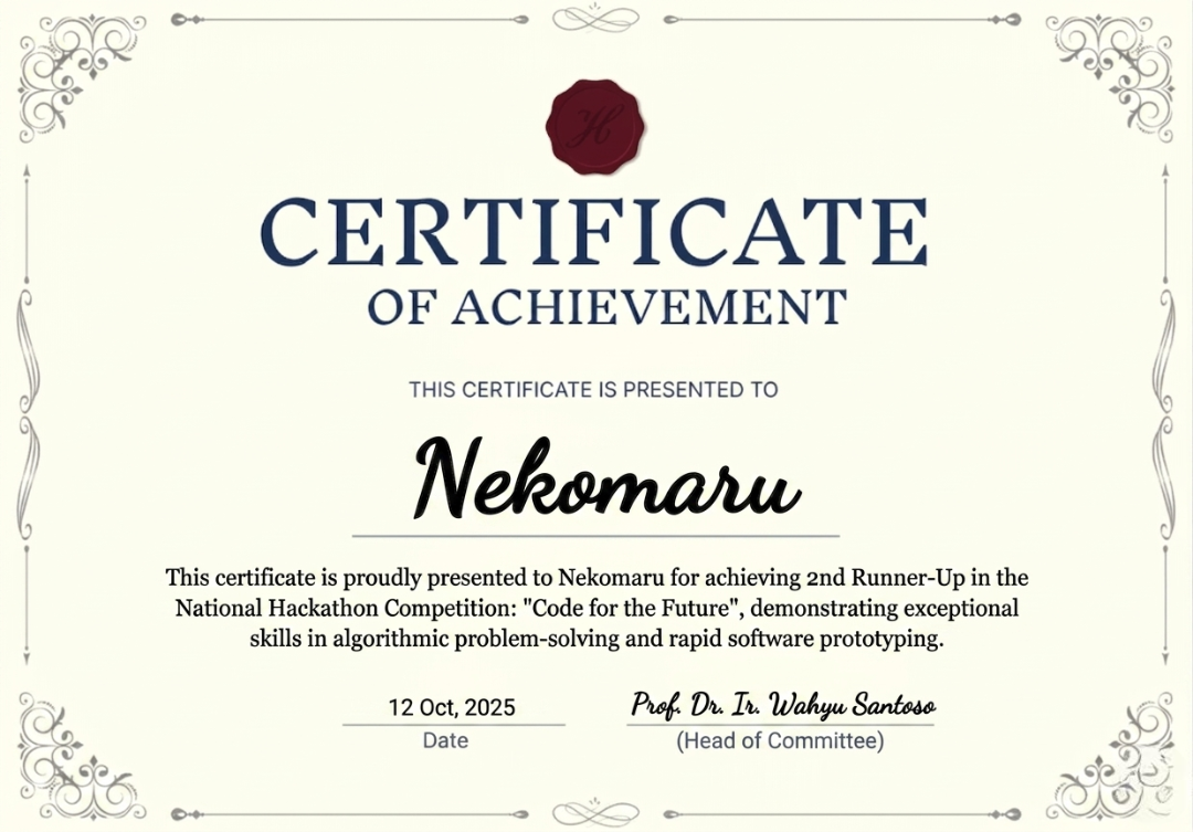 National Hackathon: Code for the Future certificate